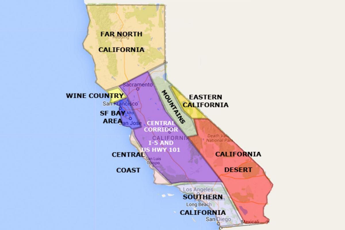 Karta Kalifornije sjeverno od San Francisca