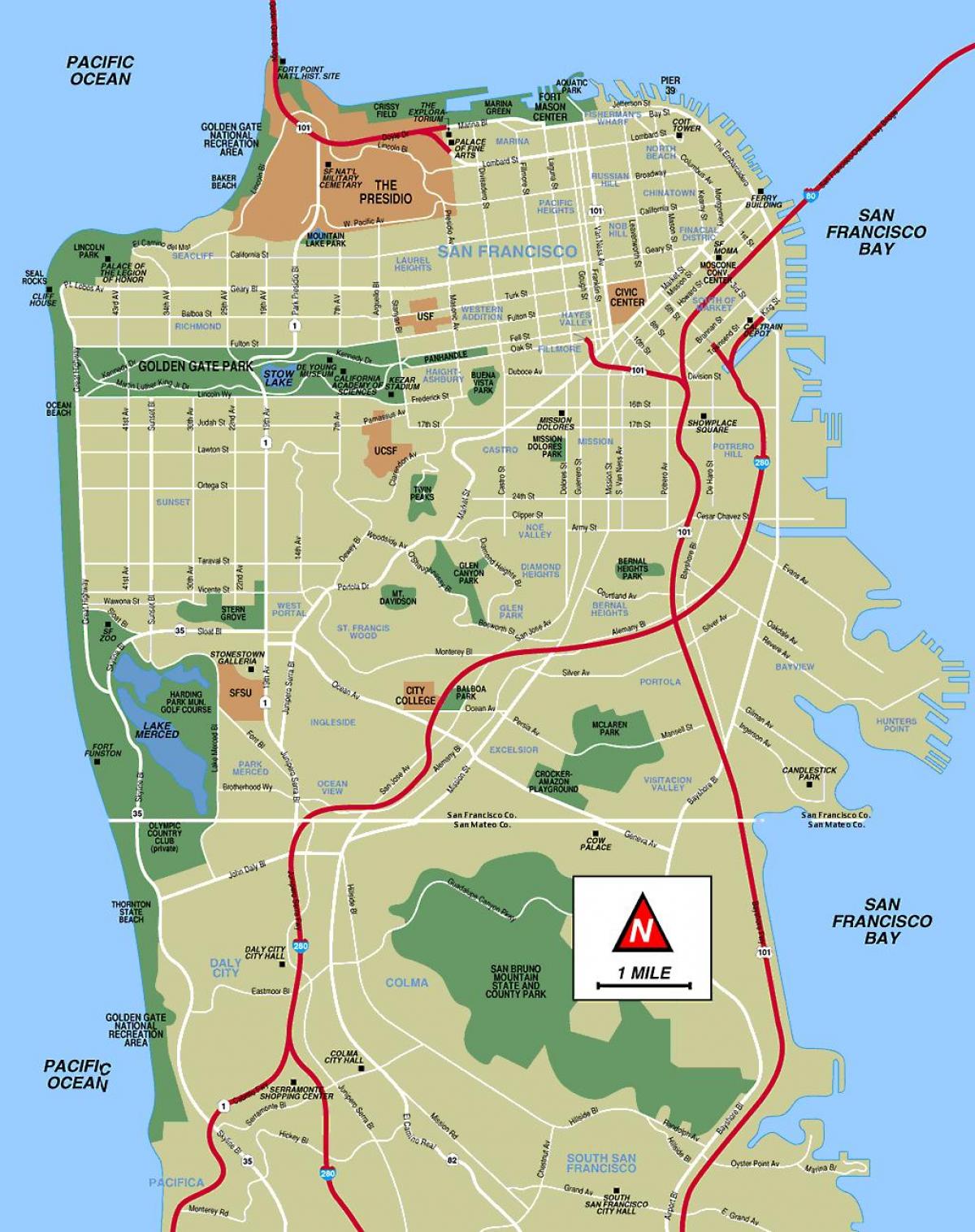 San Francisco mjesta za posjetiti na karti