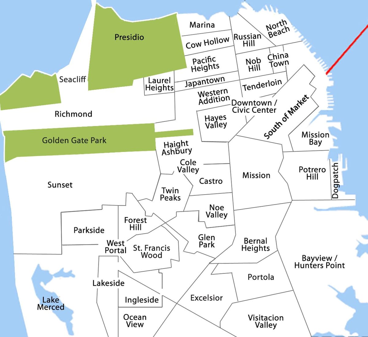 Karta Бэйвью području San Francisco 