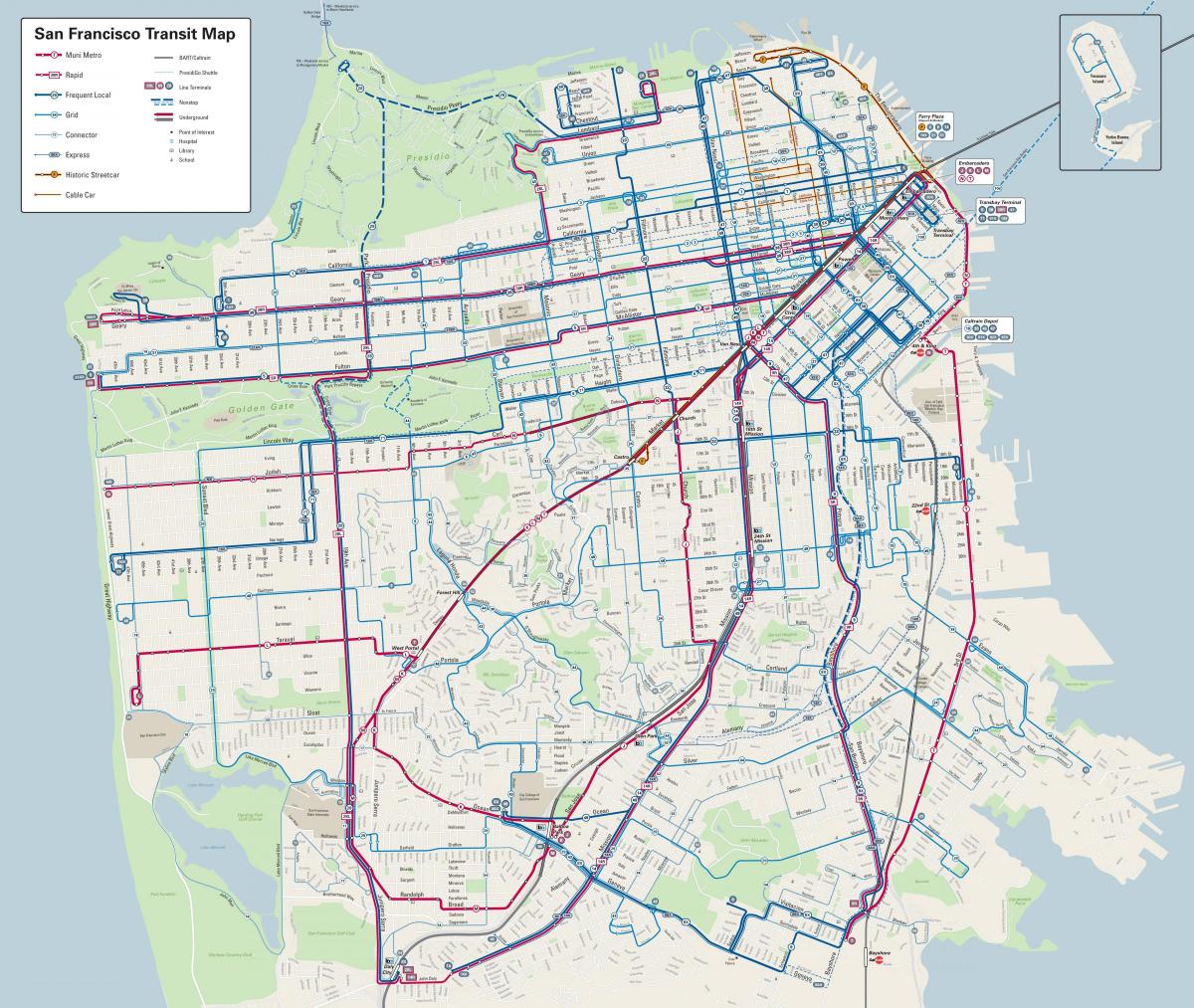 Autobusne linije za San Francisco na karti