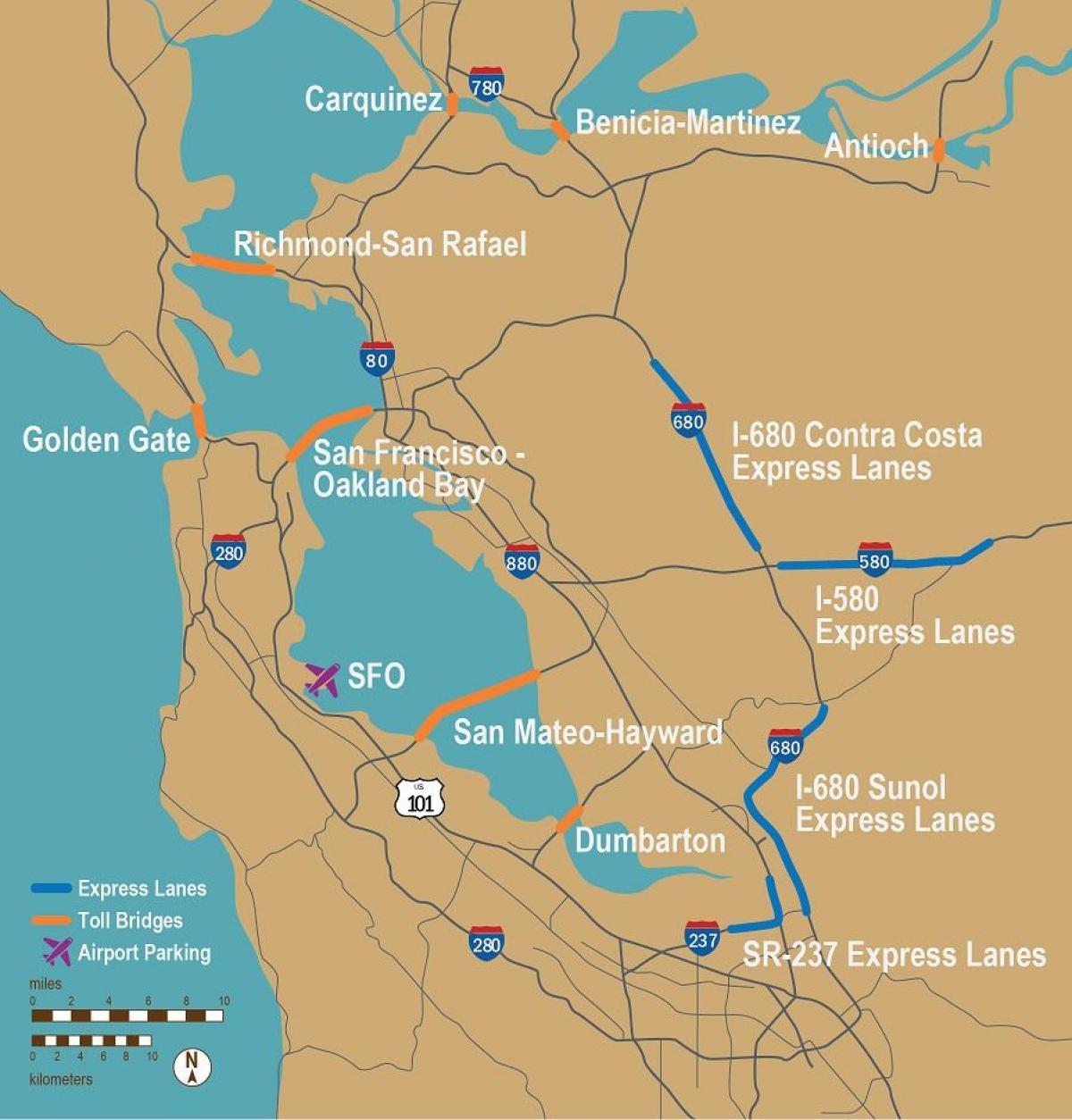 cesta s naplatom cestarine u San Francisco na karti