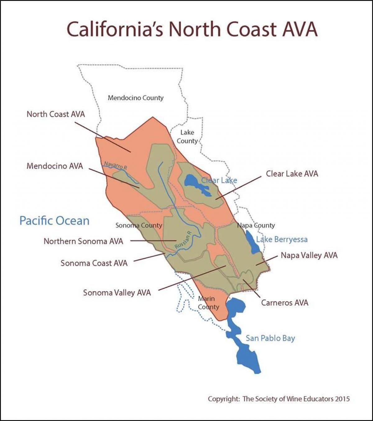Karta kalifornijske obale sjeverno od San Francisca