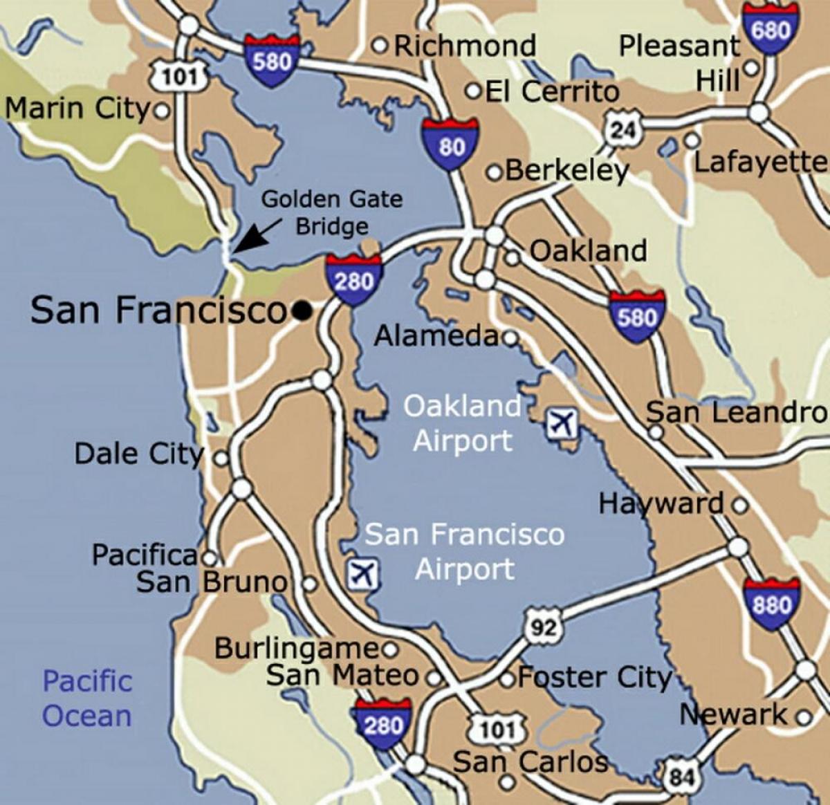 Karta San Franciscu, zračna luka i okolica