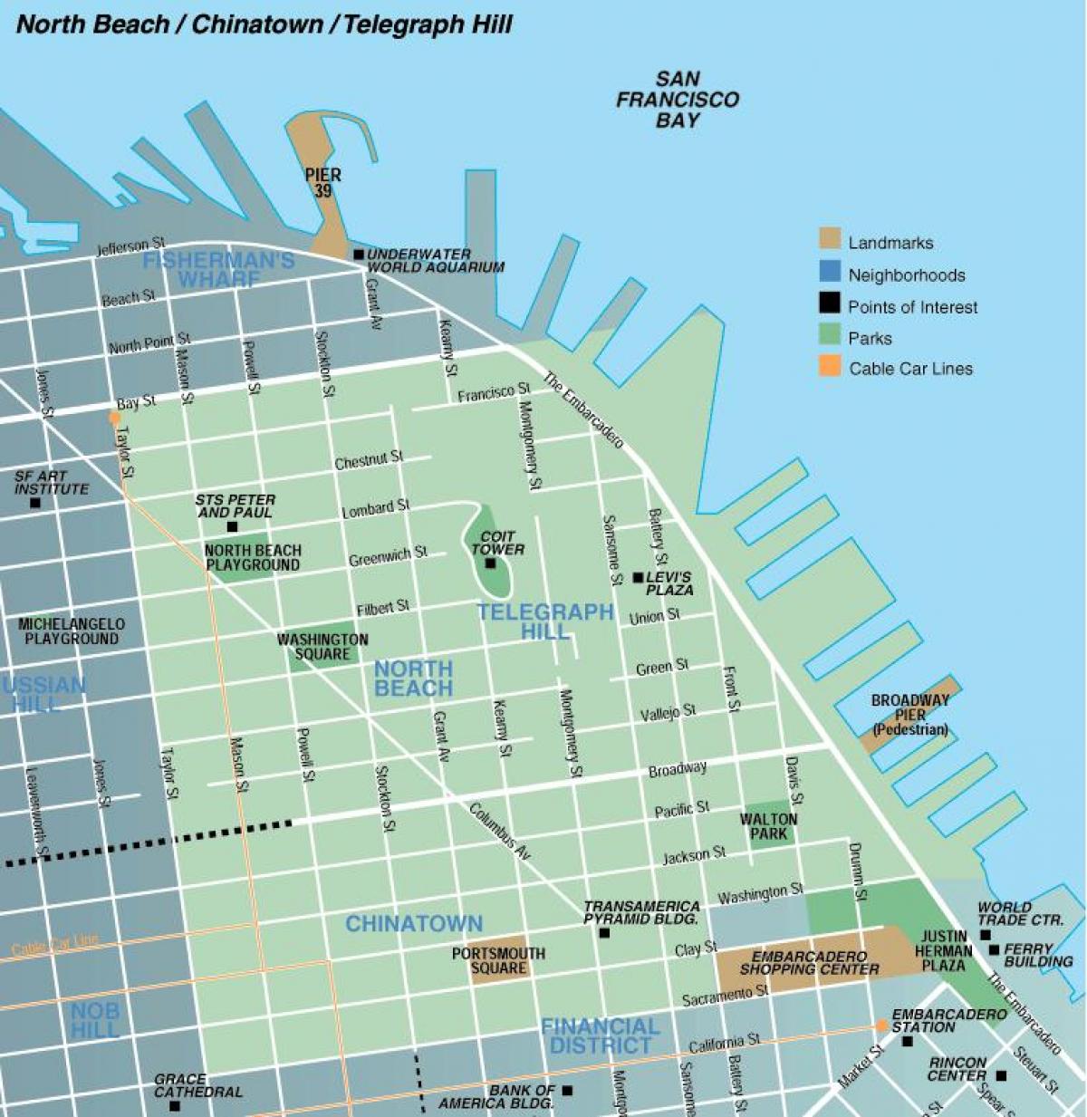 Karta sjeverne plaže San Francisco