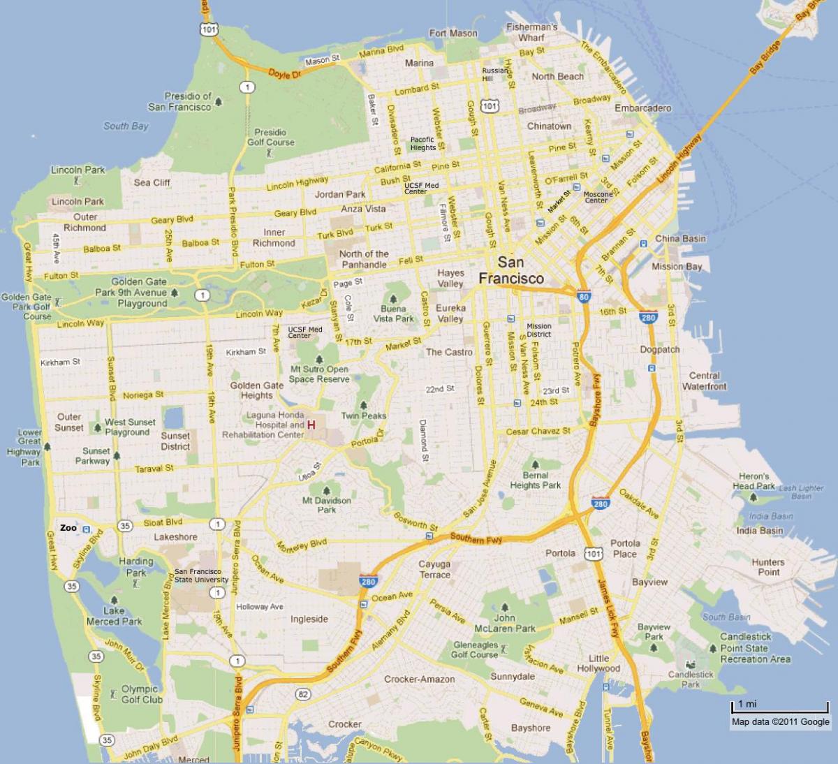 Znamenitosti u San Francisco na karti