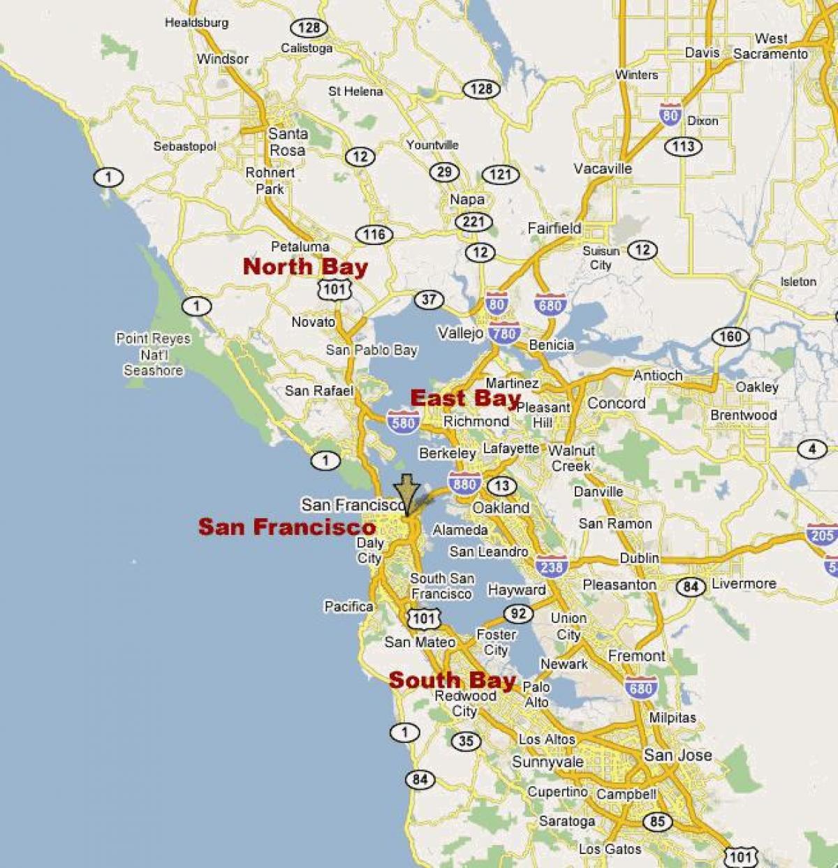 karta Južnoj uvali na Sjevernoj Kaliforniji