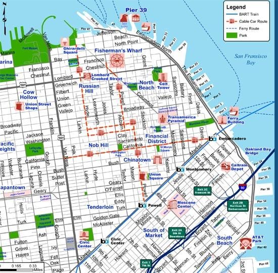 San Francisco, plan grada, turistički