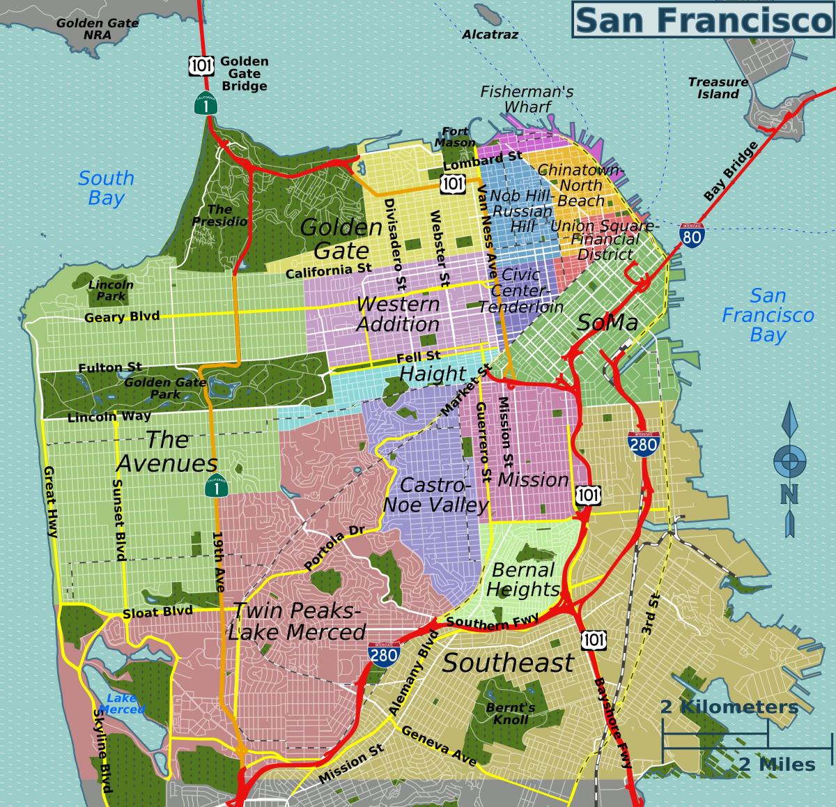 mapa ulica San Francisca, Kalifornija
