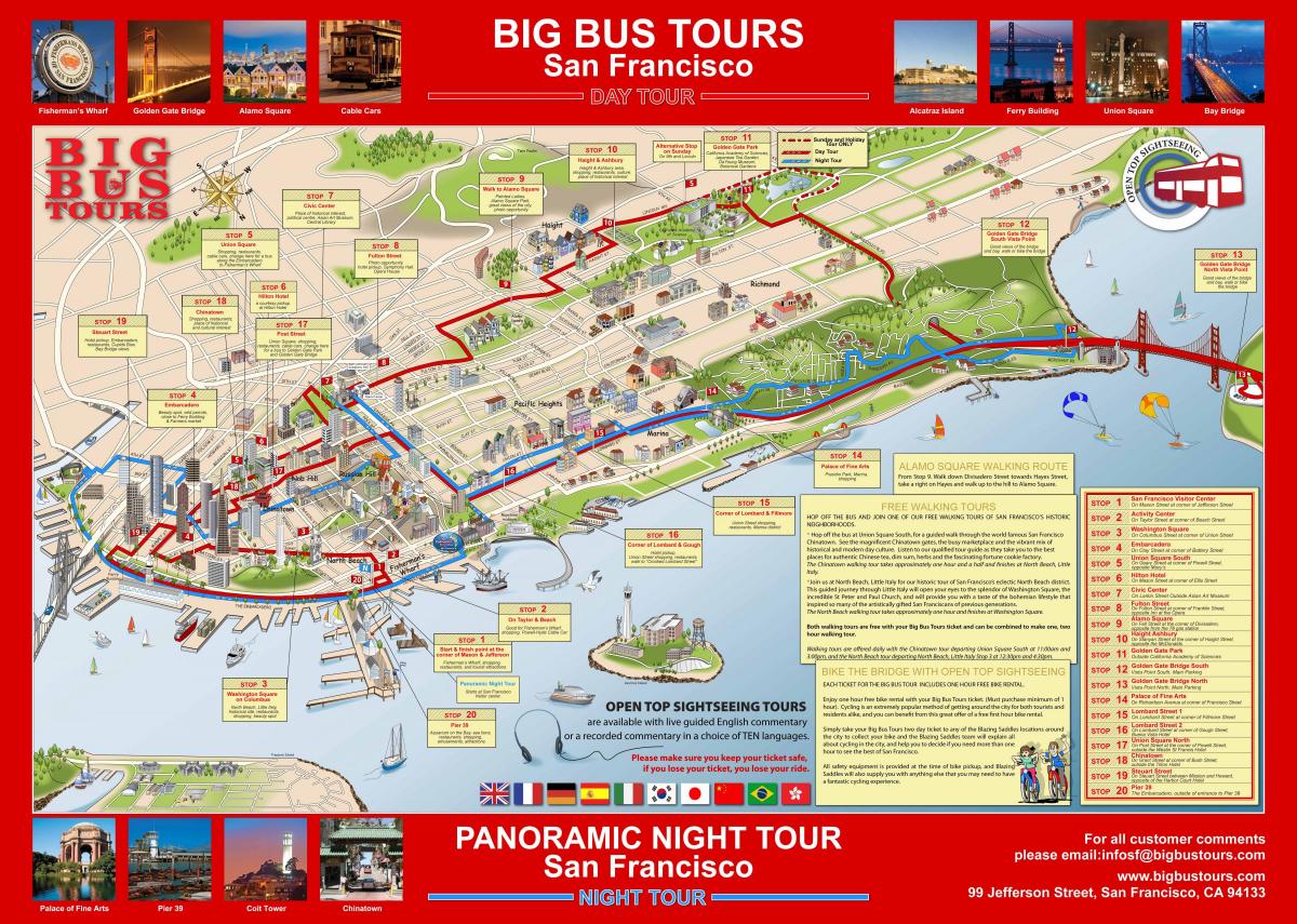veliki crveni autobus za San Francisco na karti